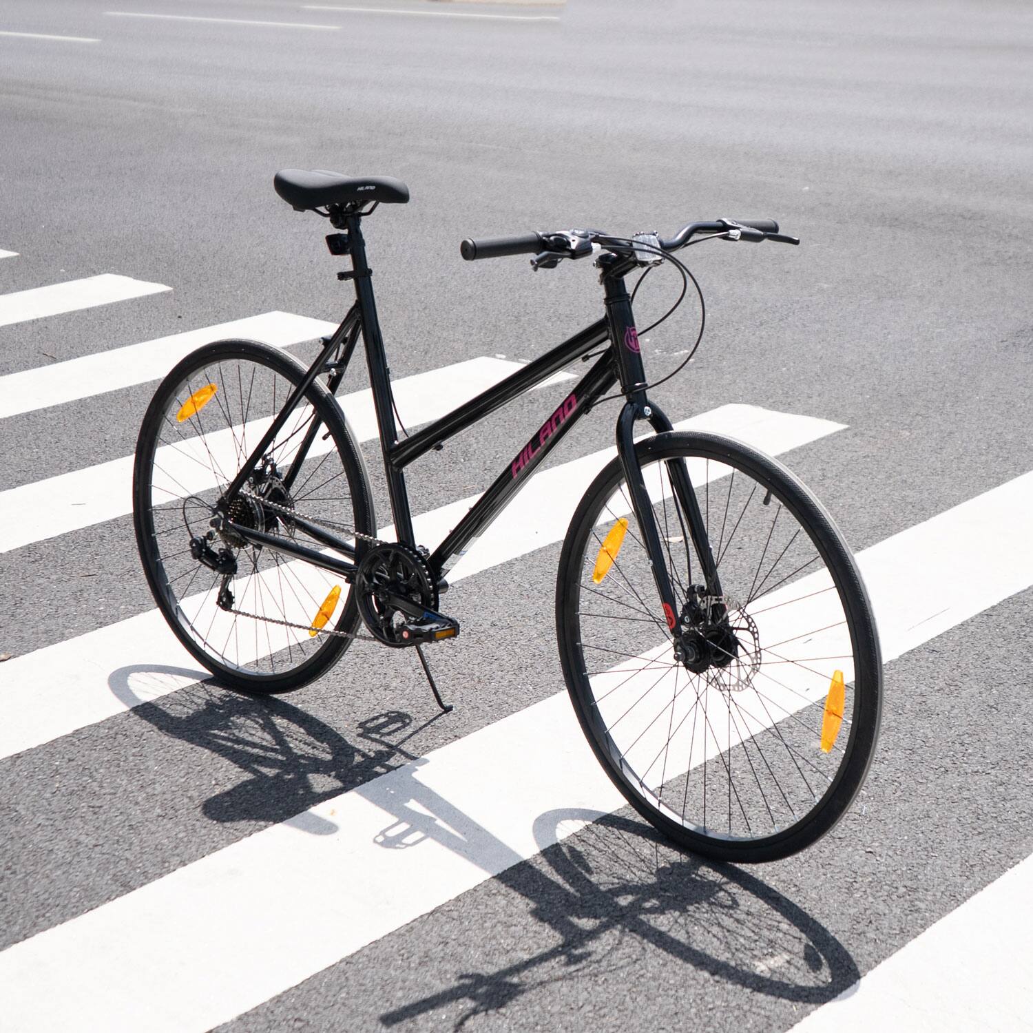 Angle. HILAND - HILAND Velo 700C Hybrid Bike - City Bicycle for Men Women - Black - L Size - Black.