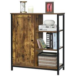 Hivvago - Modern Industrial Black Metal Brown Wood Sideboard Buffet Storage Shelf Cabinet - Rustic Brown, Black