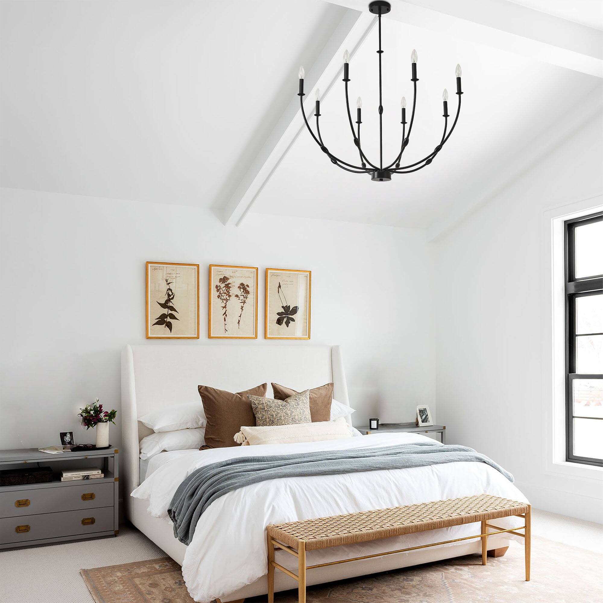 Back. RYHNUYNE - 8-Light Black Chandelier Light Fixture, Industrial Candle Chandelier for Dining Room, Large Chandeliers for High Ceiling - Black.