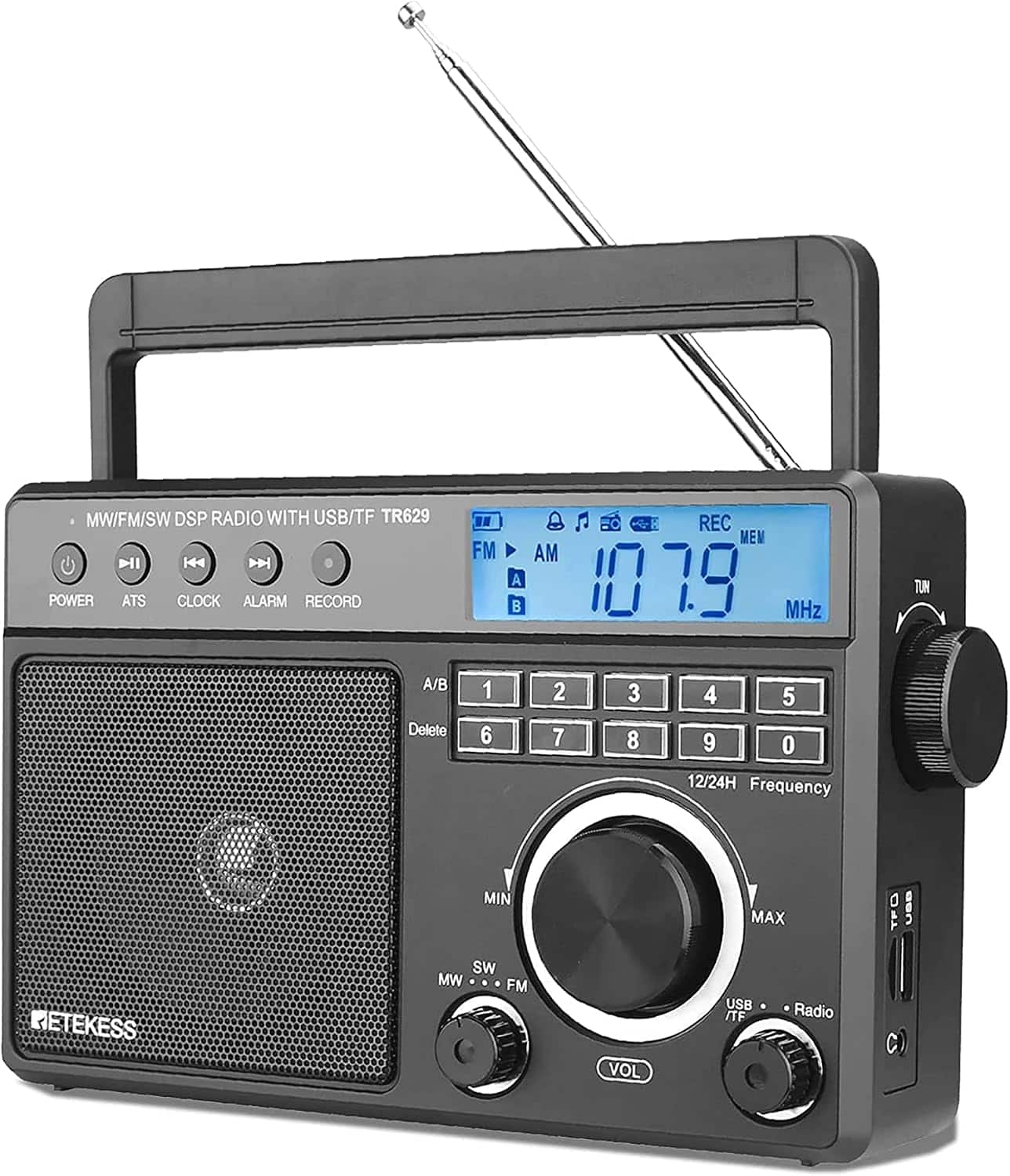 Retekess - TR629 Portable Shortwave Radios, Digital Radio AM FM Plug in for Home,DSP, Backlight LCD Display - Black