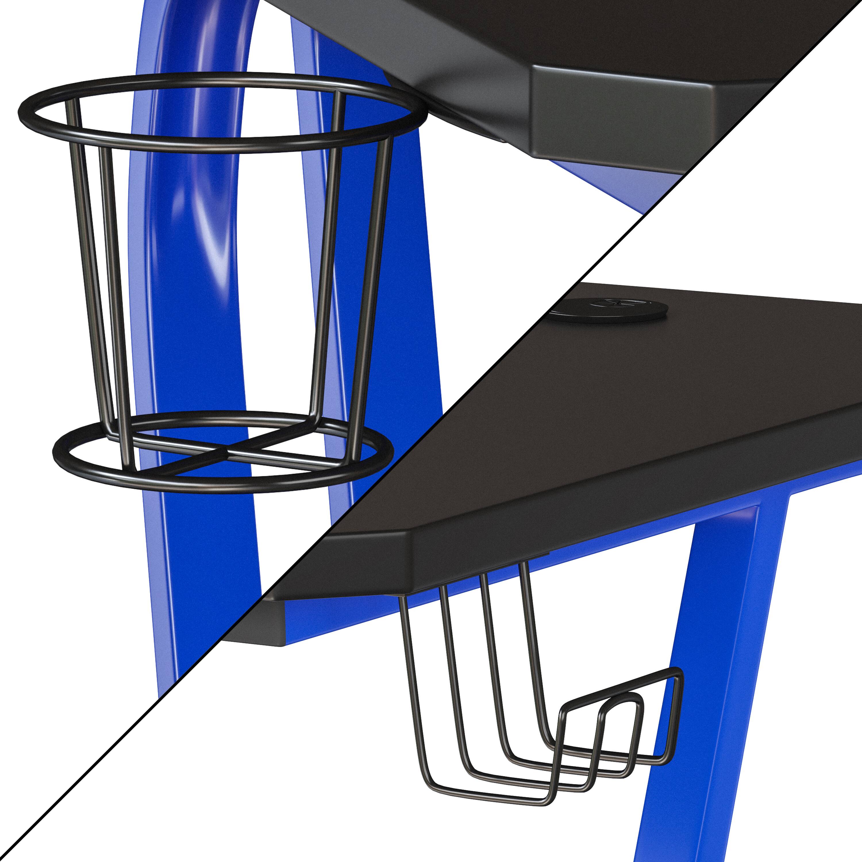 Alt View 10. Emma + Oliver - Professional Gaming Ergonomic Desk with Cup Holder and Headphone Hook - Blue.