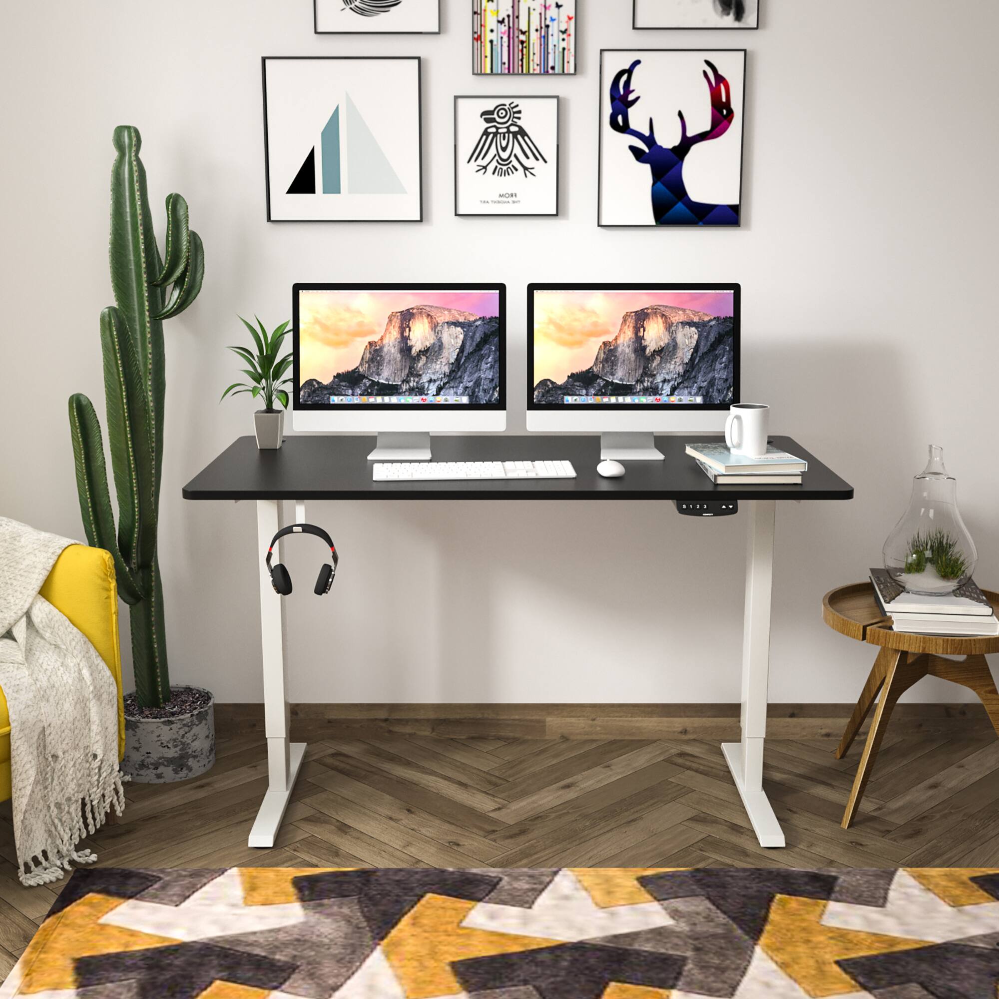 Alt View 3. Costway - Costway 55" x 28" Electric Adjustable Standing up Desk Dual Motor w/ Controller - White,Black.