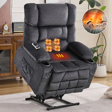 Front. TinyHomie - Dual Motor Large Power Lift Recliner Chair for Elderly Lay Flat Lift Chair with knead the waist and heat GREY - Grey.