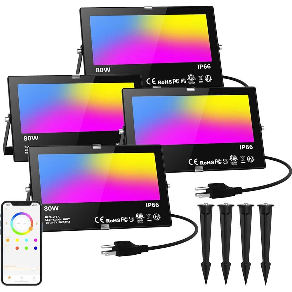 Schertz - Bluetooth App-Controlled Color-Changing Landscape Lights, 80W, IP66 Waterproof, DIY Scenes, Music Sync, Timer & Daylight