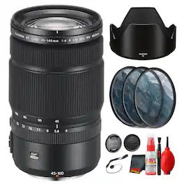 Fujifilm - GF 45-100mm f/4 R LM OIS WR Lens for GFX Cameras Bundle - Black