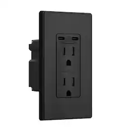 ELEGRP - USB Outlets Receptacles, 65W Dual USB C Wall Outlet, 15A Tamper Resistant with Wall Plate, UL Listed,Black,1Pack - White