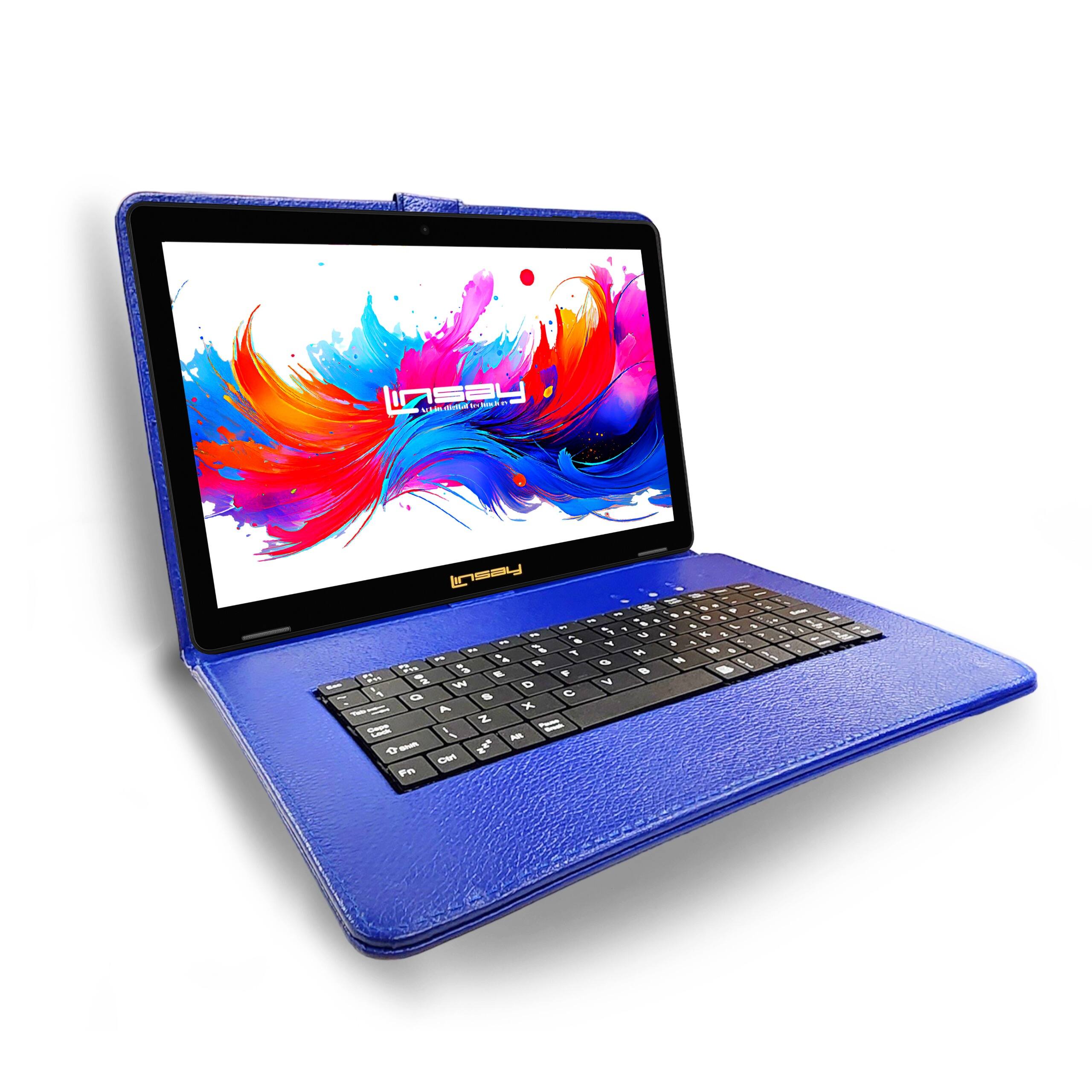 Angle. LINSAY - 10.1"Octa Core 256GB Storage Android 15 Tablet with Blue Style Keyboard Premium TABLET Variety Applications - Blue.