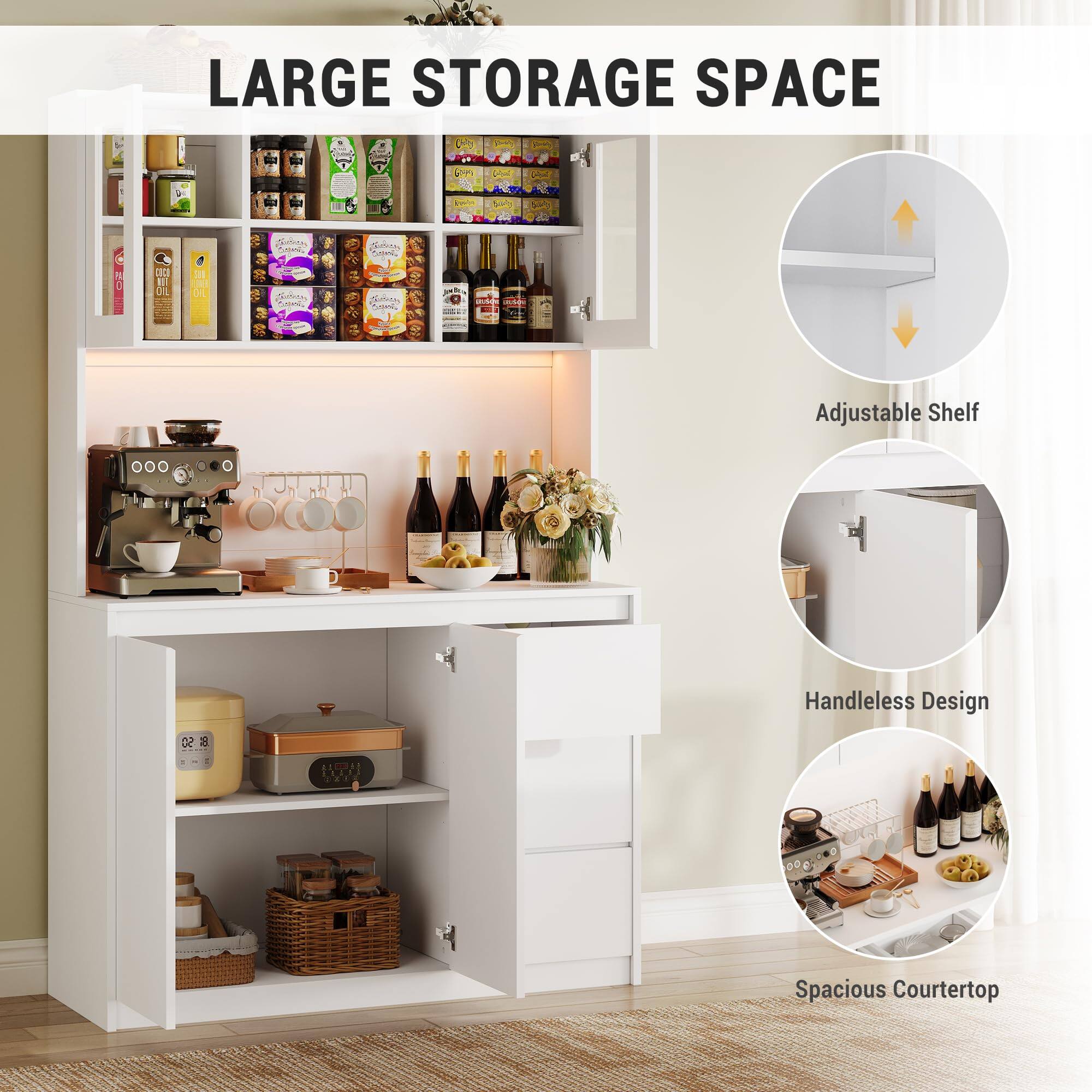 LARGE STORAGE SPACE

- Adjustable Shelf
- Handleless Design
- Spacious Courtertop
