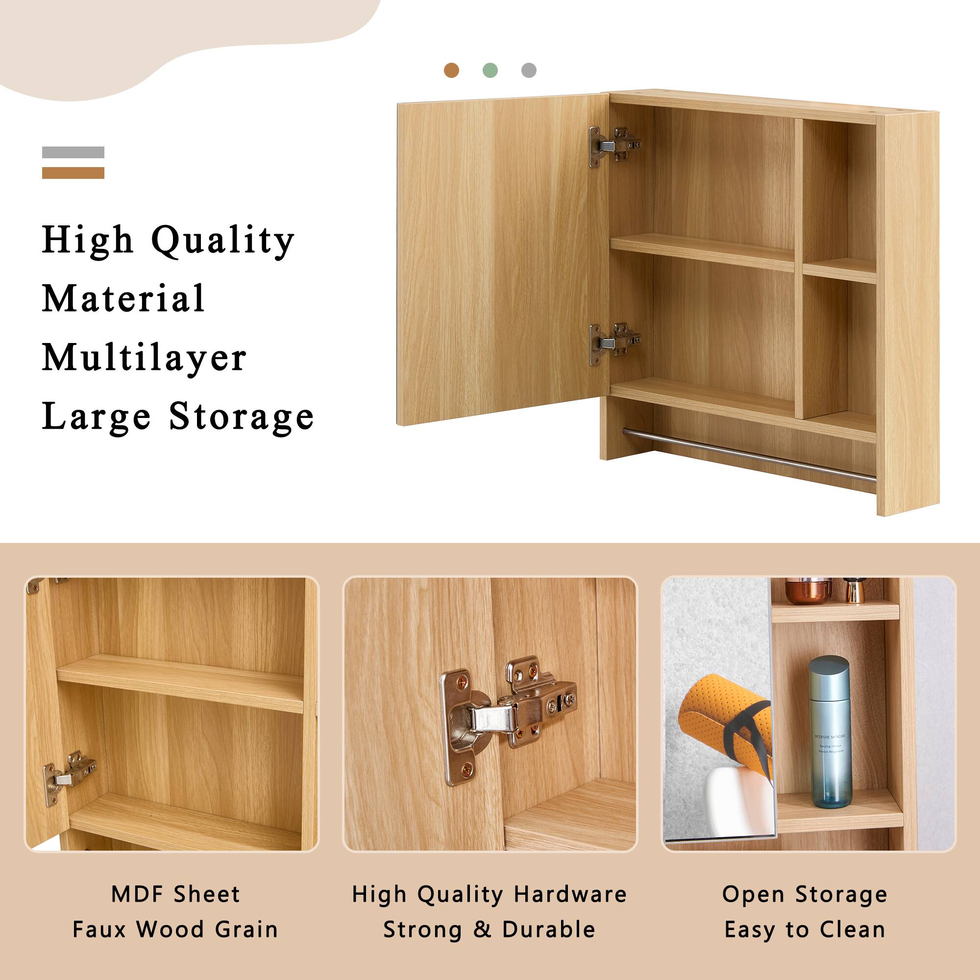 - High Quality Material
- Multilayer
- Large Storage

- MDF Sheet
- Faux Wood Grain

- High Quality Hardware
- Strong & Durable

- Open Storage
- Easy to Clean