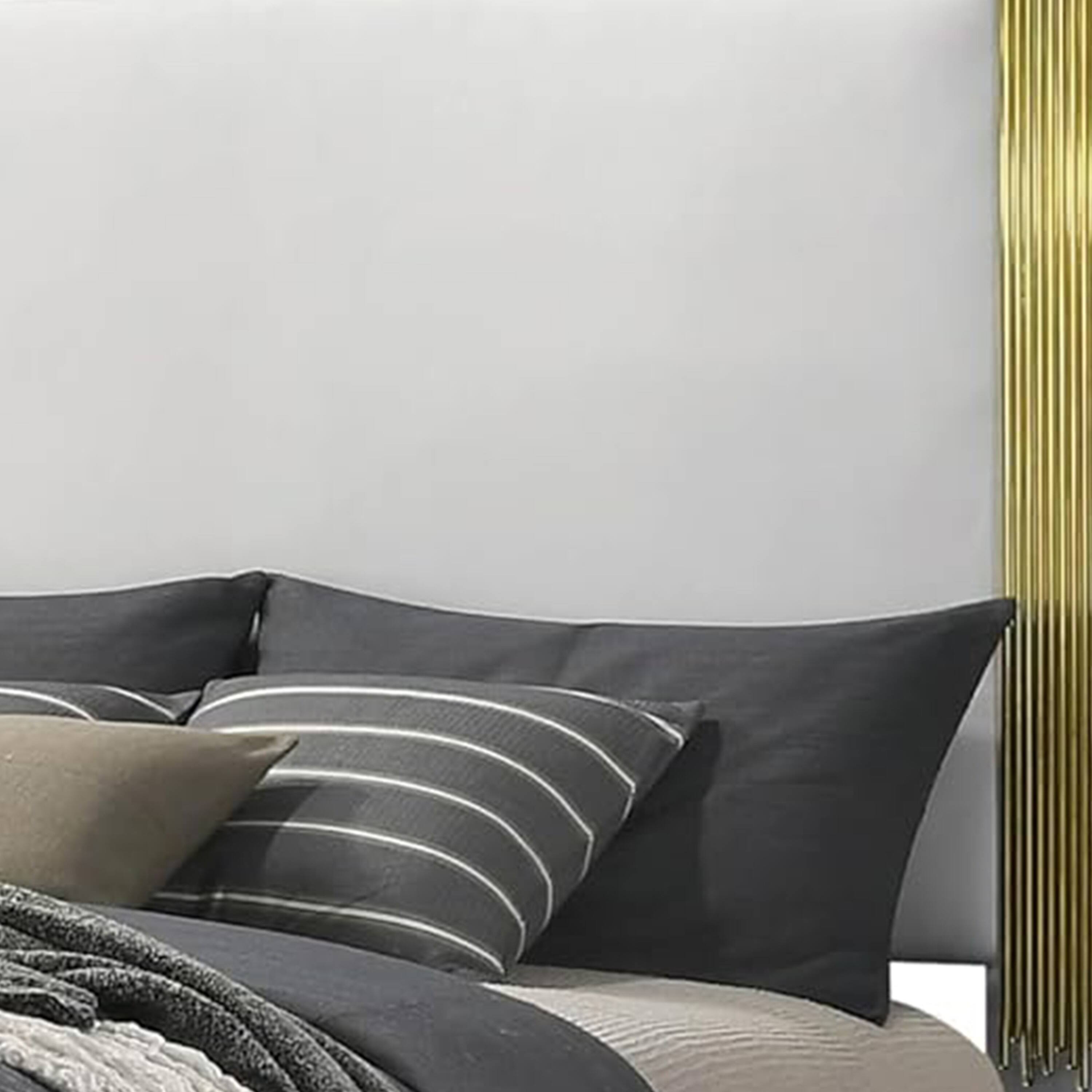 Alt View 1. Manhattan Lane - Dyl Queen Bed, Soft Foam Upholstered, White Fabric, Gold Accent Posts - White, Gold.