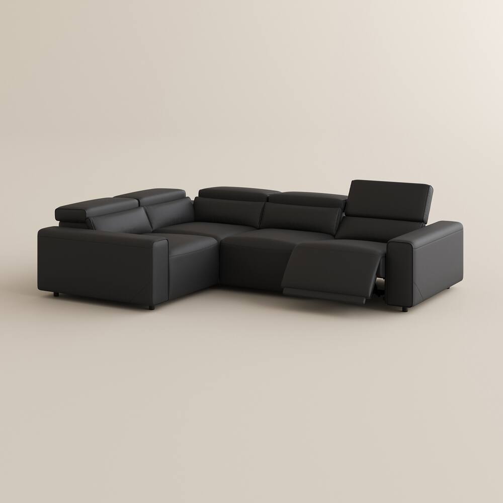 Alt View 9. POVISON - 111.02"Power Corner Sofa L-shaped Electric Reclining Couch, 2 Extendable Recliners, USB Charging, Khaki - Black Sustainable Leather.