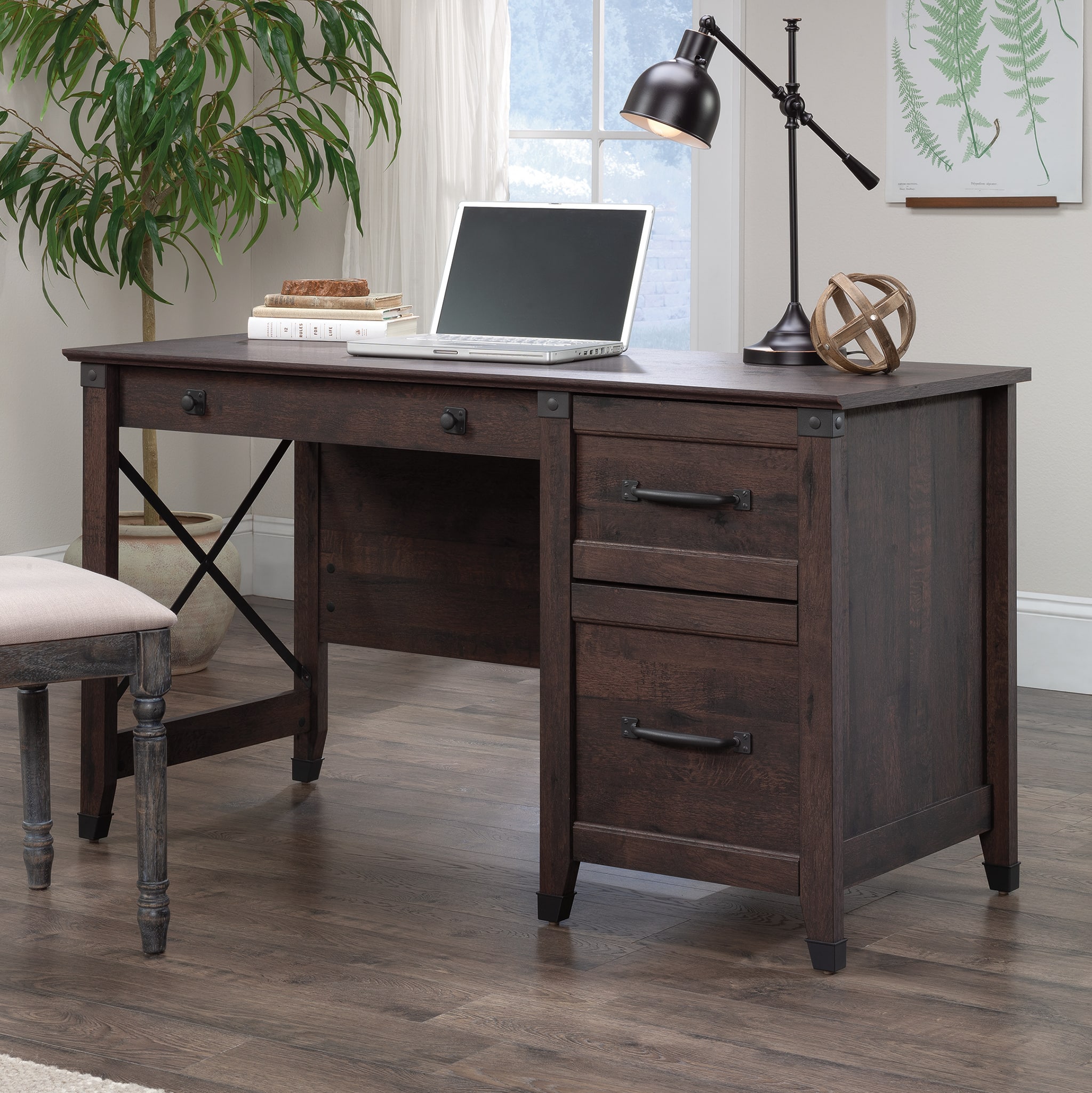 Front. Sauder - Carson Forge Desk w/ Drawers -Coffee Oak - Coffee Oak.