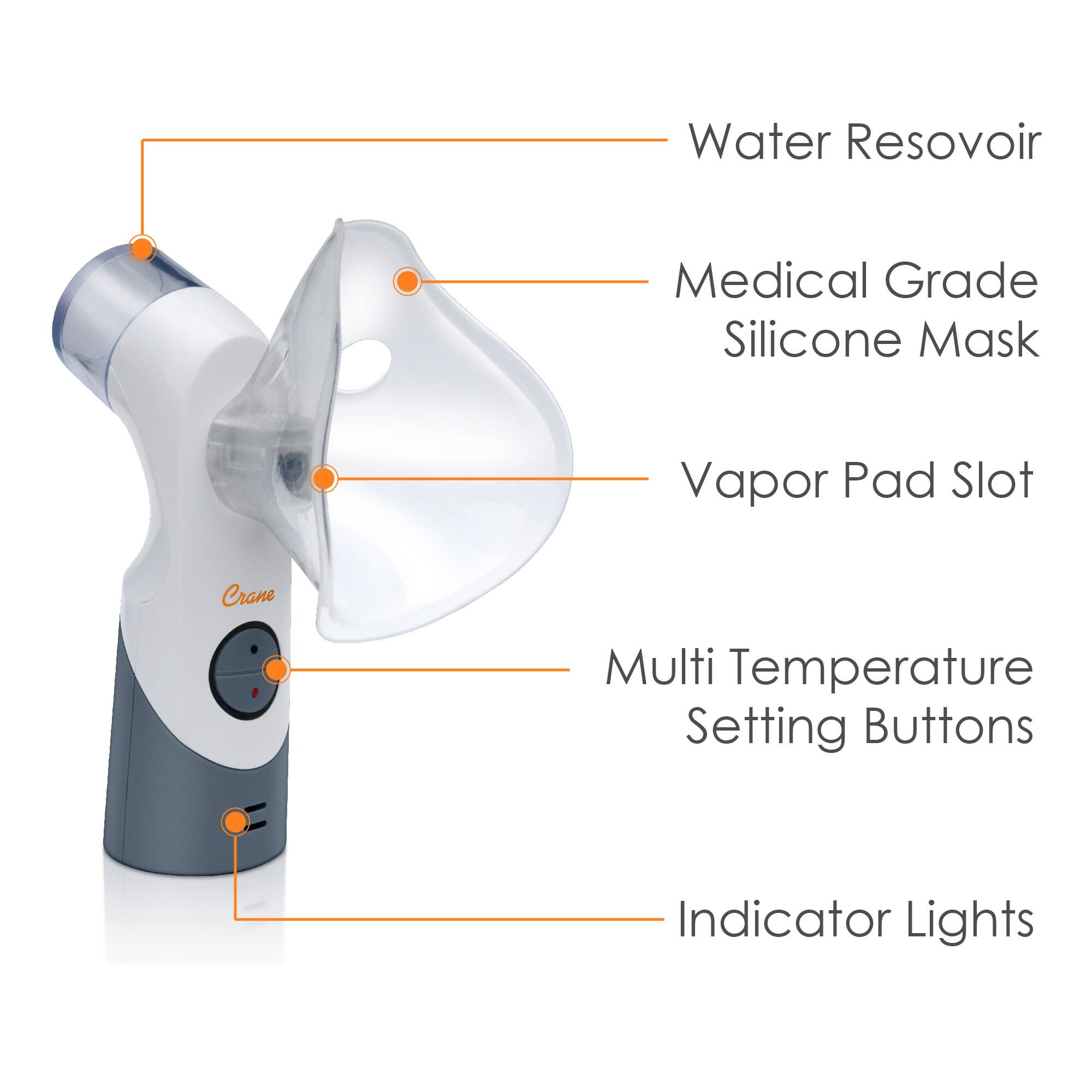 Back. CRANE - Warm Steam & Cool Mist Cordless Portable Mist Inhaler - White/Gray.