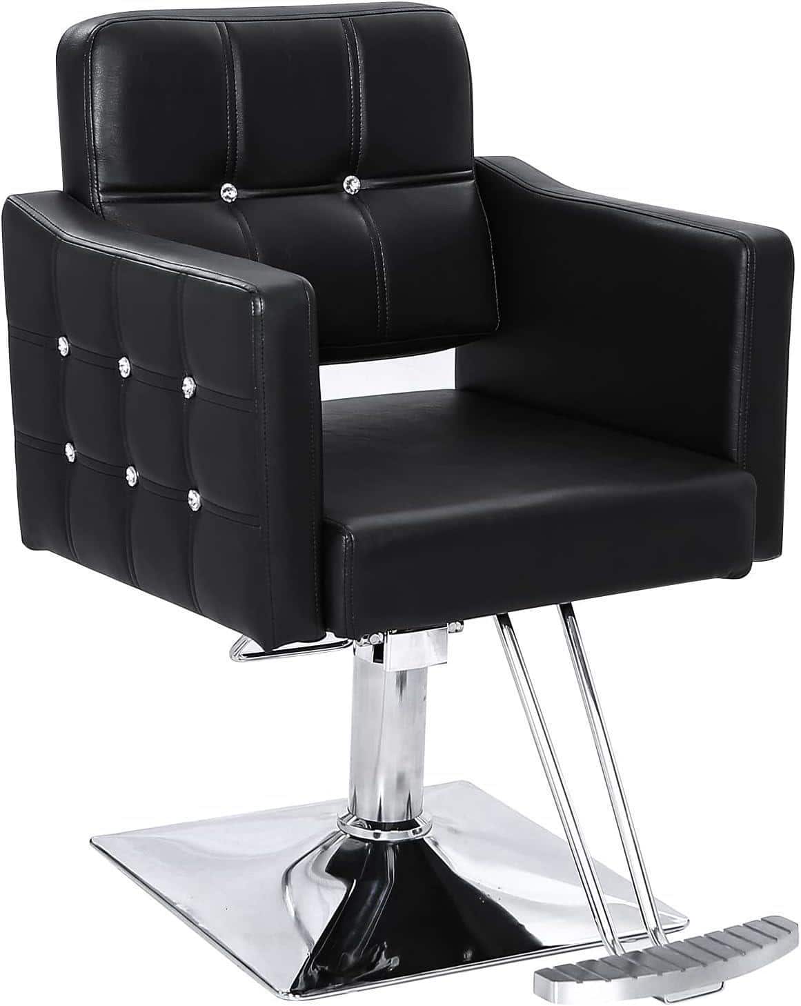 Winado - Heavy Duty Hydraulic Barber Chair Salon Chair Tattoo Chair with Crystal Button Tufted, Footrest for Barber Hair Stylist - Black