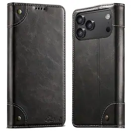 Dteck - for iPhone 18 Pro Max Case, Retro PU Leather Folio Flip Wallet with Credit Card Holder Shockproof Phone Cover - Black
