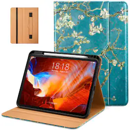 DTTO - Case for iPad Pro 11 Inch M5/M4,Premium Leather Business Folio Stand Cover with Pencil Holder, Auto Wake/Sleep - Blossom