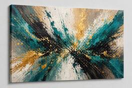 FC Design - Large Canvas 24x36" Abstract Splash Teal Black and Golden Color Art Painting Home Wall Décor - MultiColor