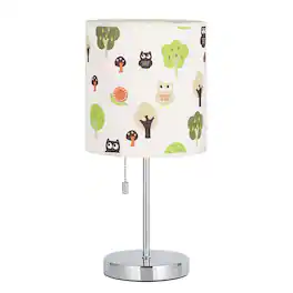 Oumilen - Owl Tree Pattern Fabric Shade Table Lamp with Chrome Base