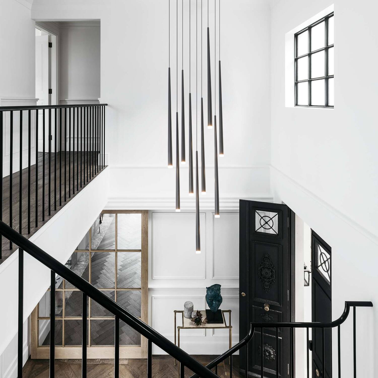 Back. Umeiluce - 9- Light Cluster Cone LED Chandelier Pendant Kitchen Island Black Dimmable - Matte Black.