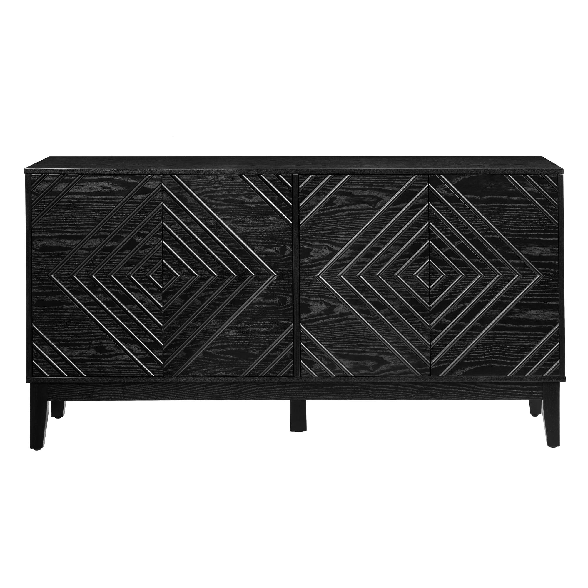 Alt View 6. Spaco - Spaco 60.5'' Mid-Century Sideboard, Buffet with Fluted Doors,Geometric Pattern,Adjustable Shelves for Dining Living Room - Black.