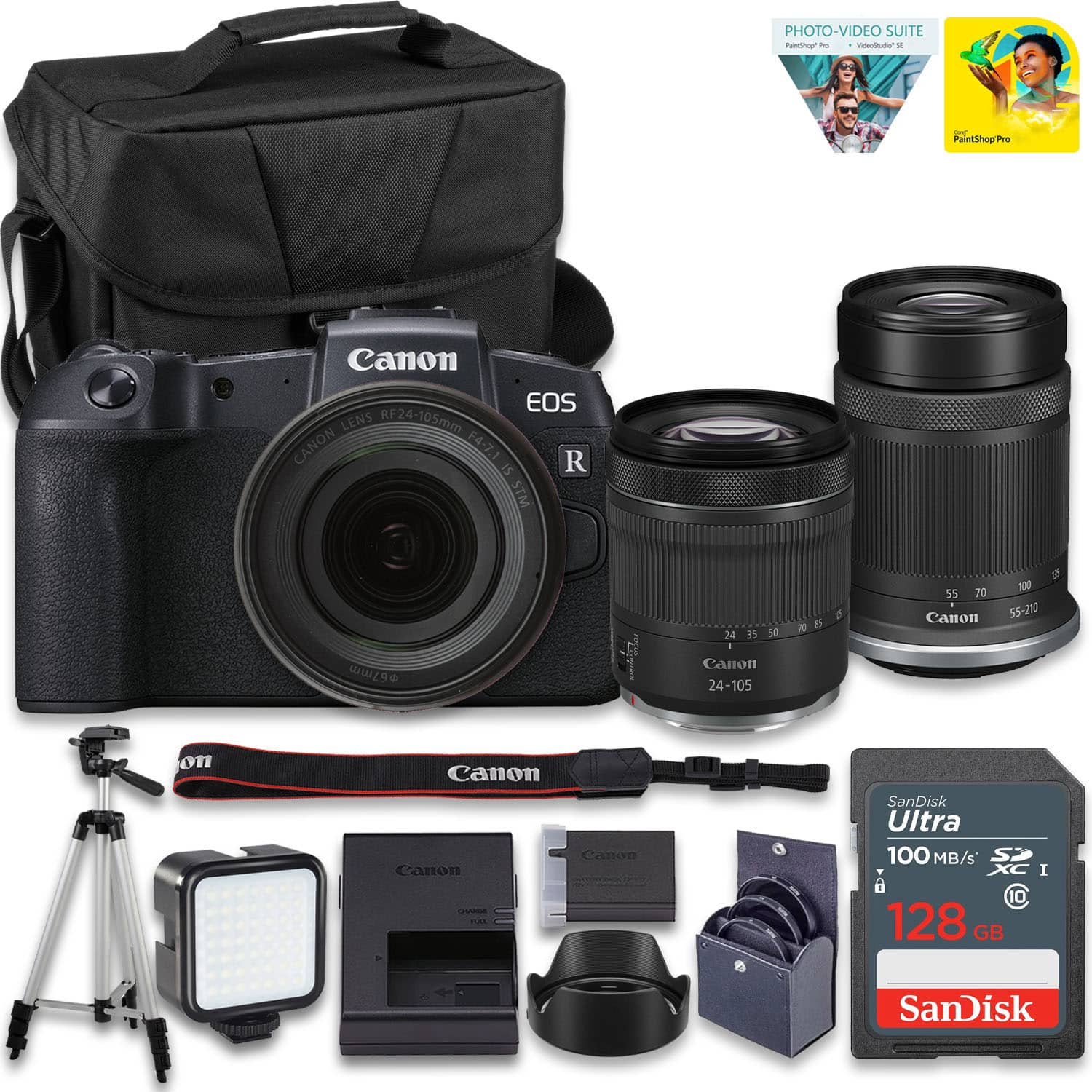 Bundle - Canon - EOS RP Full-Frame Mirrorless Mirrorless Camera + RF24-105mm Lens f/4-7.1 IS STM & RF-S 55-210mm STM Lens Kit- for - Black
