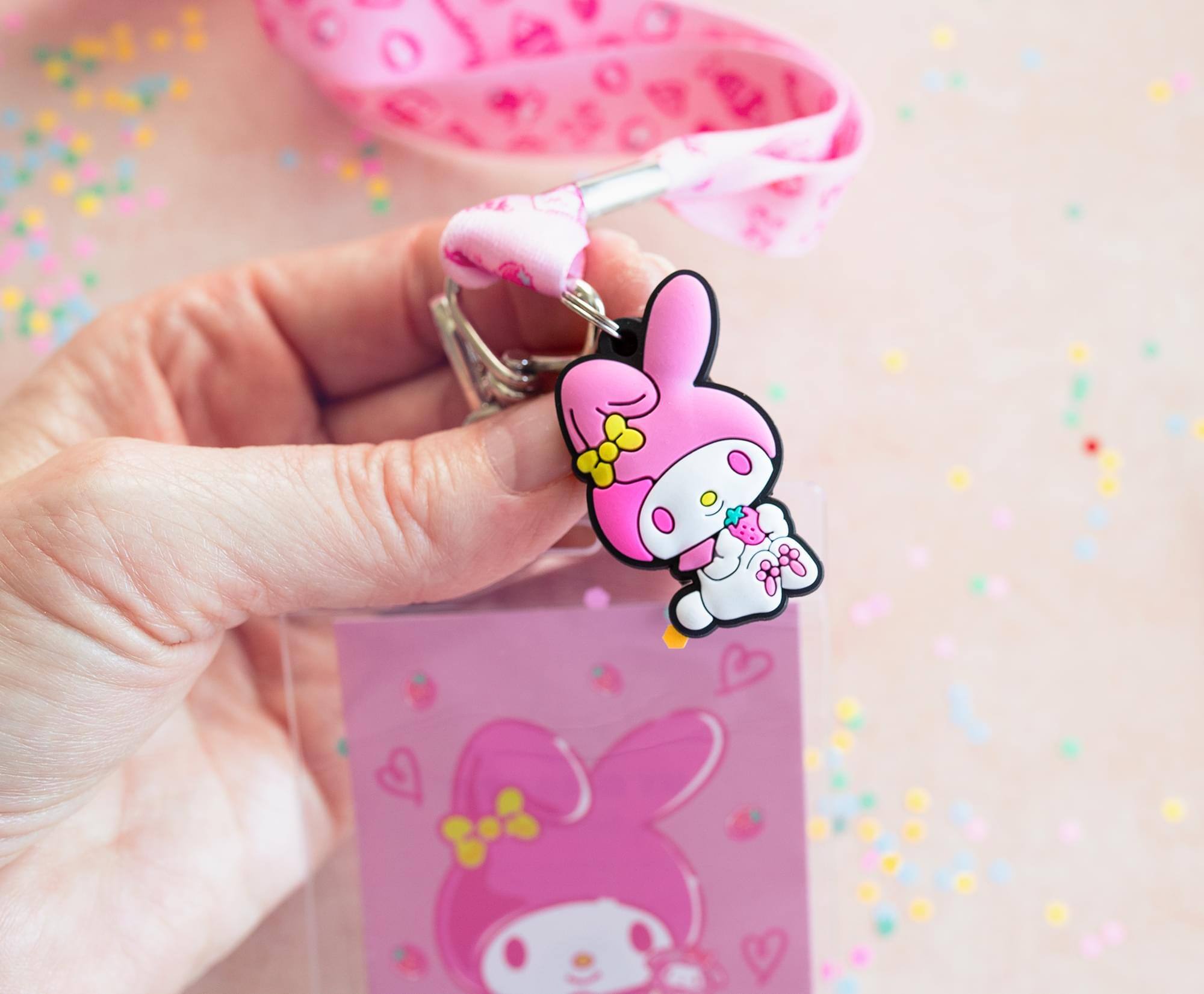 Alt View 2. Surreal Entertainment - Sanrio My Melody And Kuromi Lanyards With ID Badge Holders and Charms | Set of 2 - Pink.