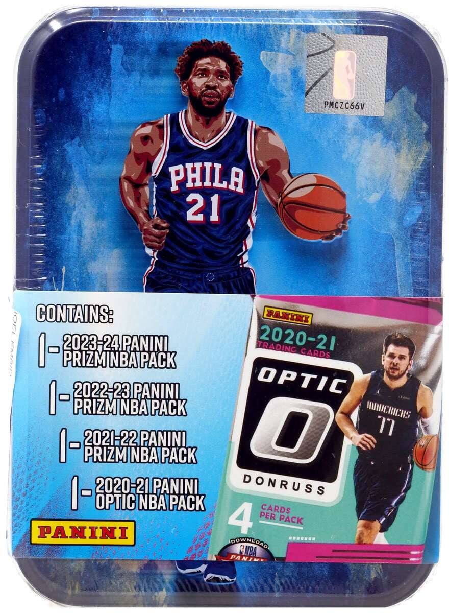 PMCZC66V PHILA 21 CONTAINS:  
- 2023-24 PANINI PRIZM NBA PACK  
- 2022-23 PANINI PRIZM NBA PACK  
- 2021-22 PANINI PRIZM NBA PACK  
- 2020-21 PANINI OPTIC NBA PACK  

4 CARDS PER PACK  

DOWNLOAD NBA PANINI APP