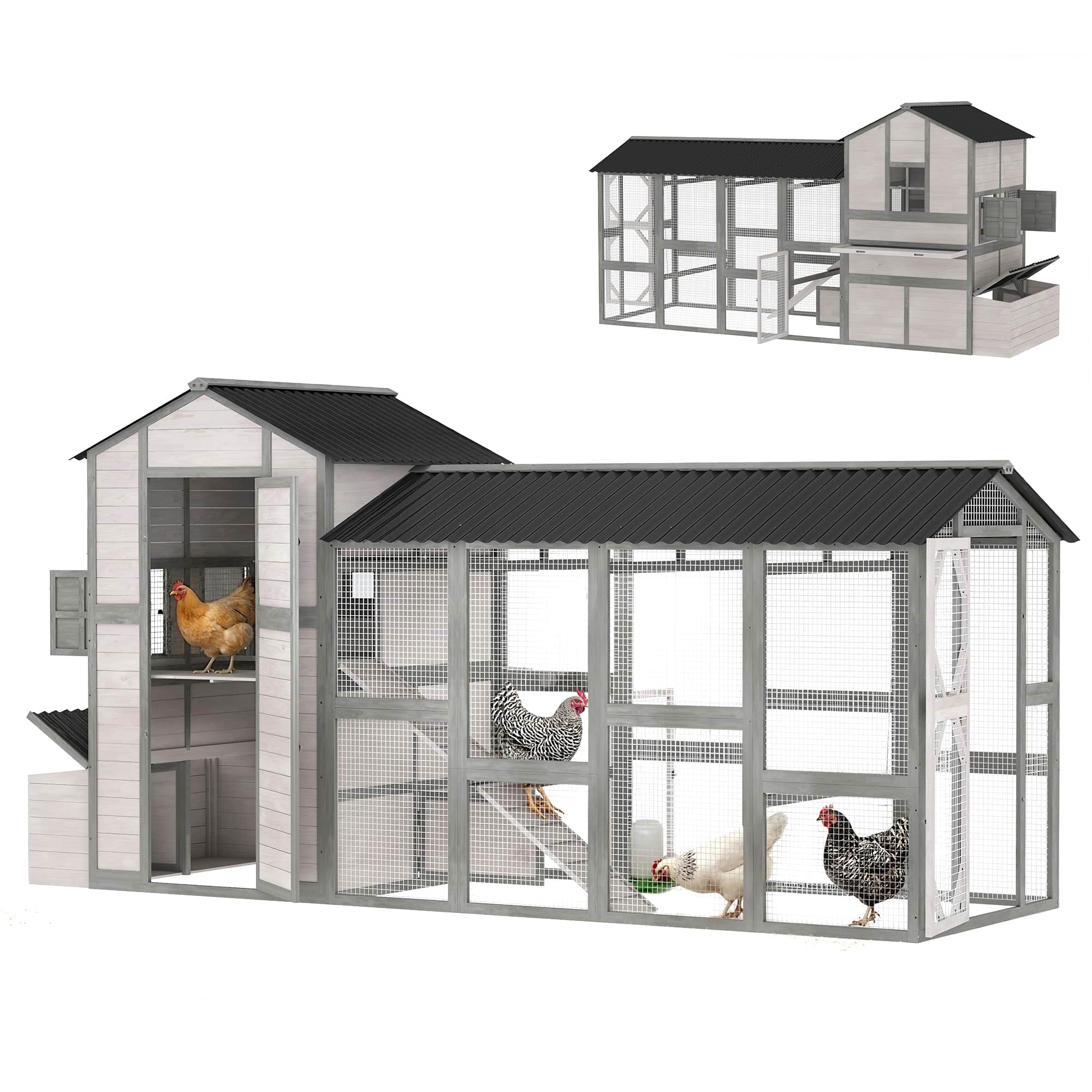 Pawhut - Extra Large Chicken Coop, Wooden Hen House for 8-10 Hens - Gray price history on PriceWatchPro