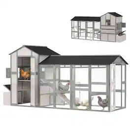 Pawhut - Extra Large Chicken Coop, Wooden Hen House for 8-10 Hens - Gray