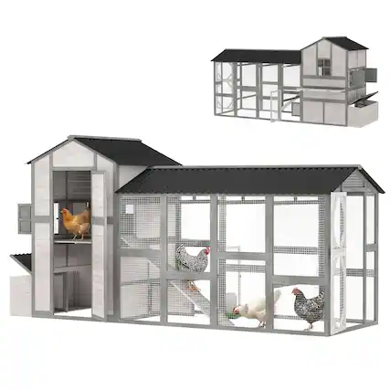 Front. Pawhut - Extra Large Chicken Coop, Wooden Hen House for 8-10 Hens - Gray.