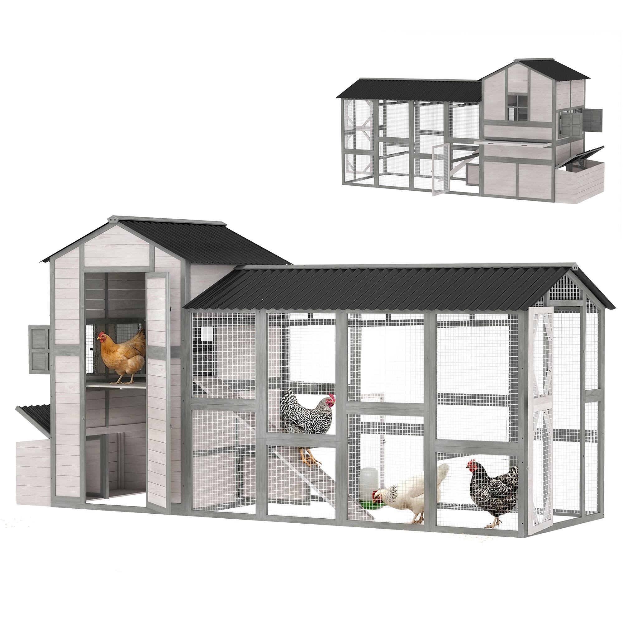 Front. Pawhut - Extra Large Chicken Coop, Wooden Hen House for 8-10 Hens - Gray.