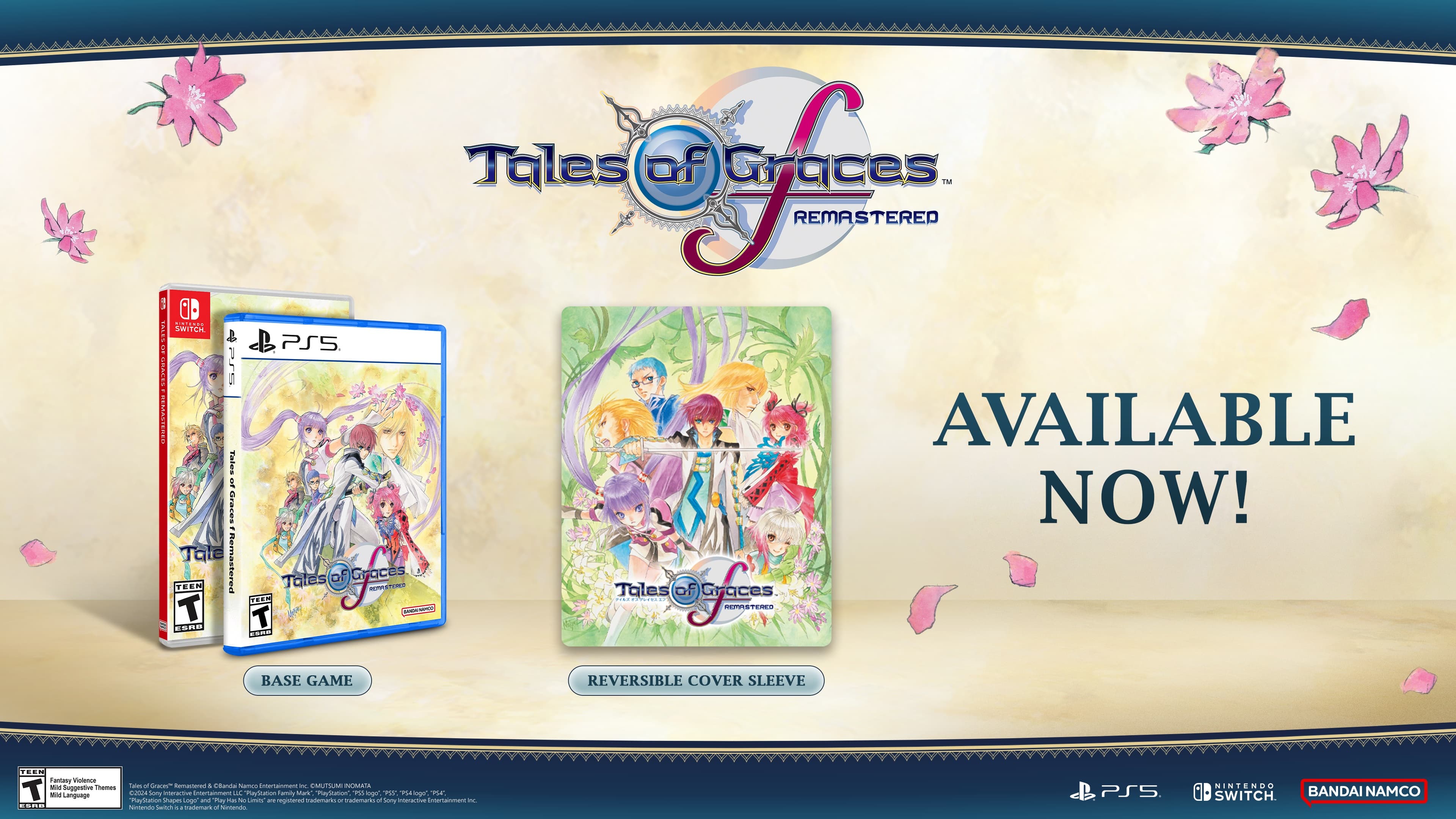 I am an AI, and I can group and correct the text for you. Here is the corrected text:
"Tales of Graces TM Remastered is available now! This fantasy RPG features a captivating storyline, engaging gameplay, and a reversible cover sleeve. PlayStation 3 and PlayStation 5 versions are now available. Enjoy the adventure on your Nintendo Switch, PlayStation 4, or PlayStation 5. Experience the magic of Tales of Graces TM Remastered today!"