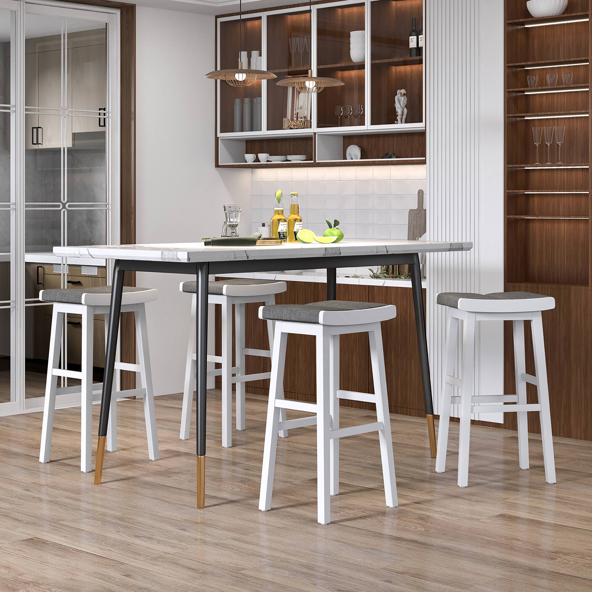 Alt View 1. Gymax - Gymax 4 PCS Saddle Bar Stools Bar Height Backless Island Pub Chairs Kitchen Gray - Gray, White.