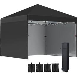 Outsunny - 10' x 10' Pop Up Canopy Tent with 3 Sidewalls, Leg Weight Bags and Carry Bag, Height Adjustable - Black
