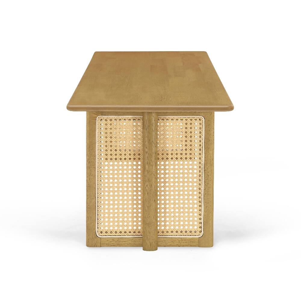 Alt View 3. Ropilly - Ropilly Rubber Wood Dining Bench Rattan Weave Boho Entryway Bench Natural Wood Indoor Seating - Natural.