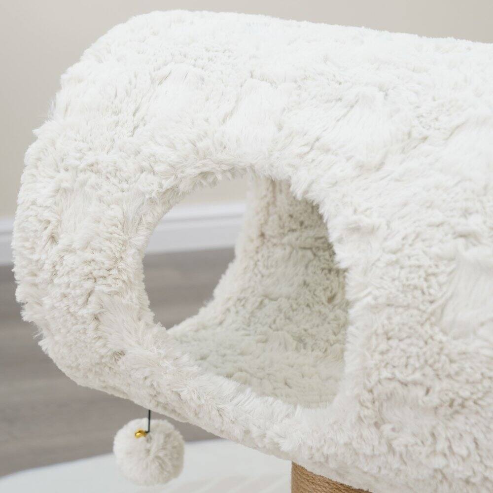 Alt View 2. PetPals - Minimalistic Fished Shaped Cat Perch - 28"H, 2 Level, Medium, Space Needle - White.