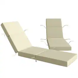 Outsunny - of 2 Chaise Lounge Cushion, 4" Thick Outdoor Lounge Chair Cushions with Ties for Patio, 21" x 72" - Cream White