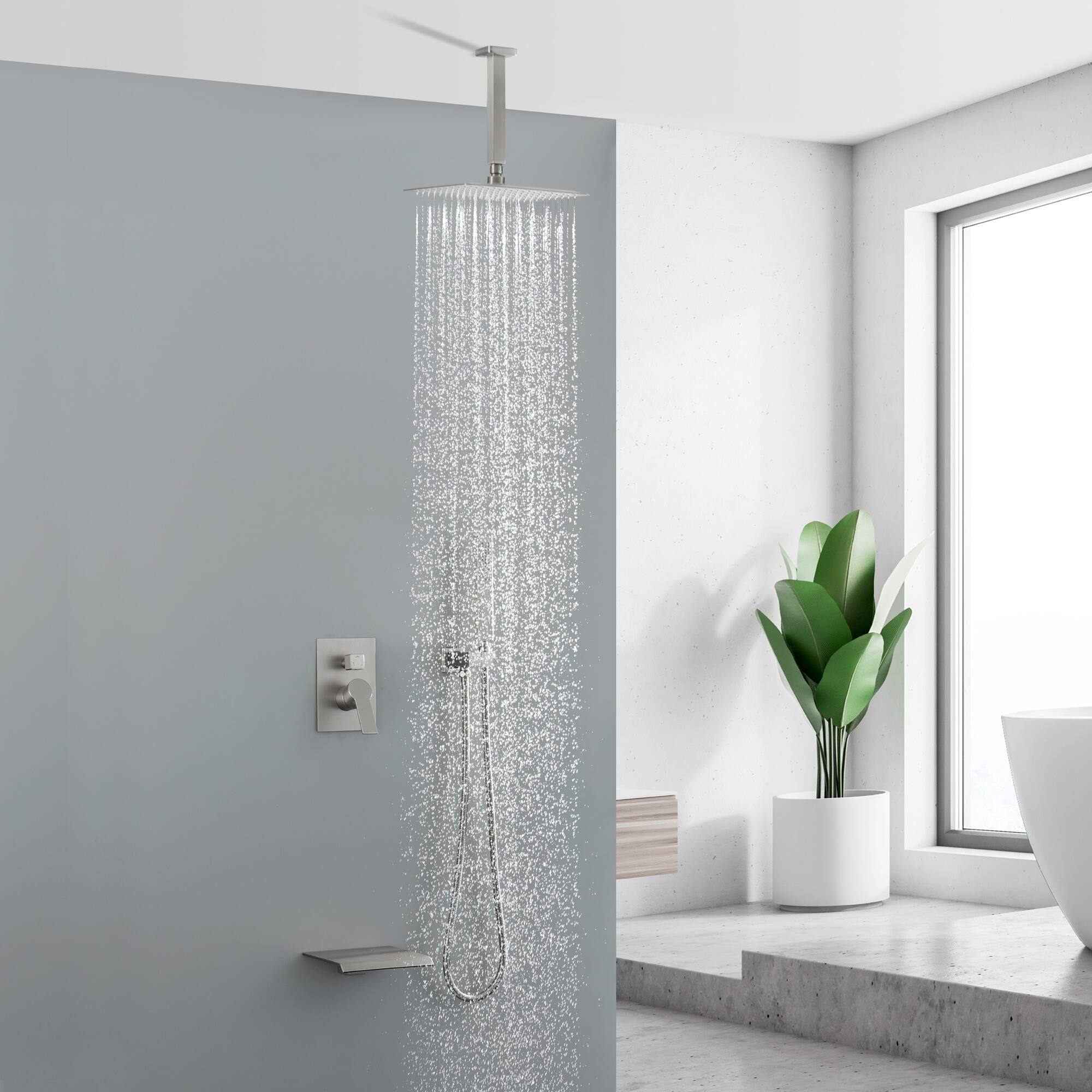 Alt View 2. Boyel Living - Brushed Nickel 10-Inch Rain Shower System Brass SUS304 3-Function Valve Waterfall Spout cUPC - Brushed Nickel.