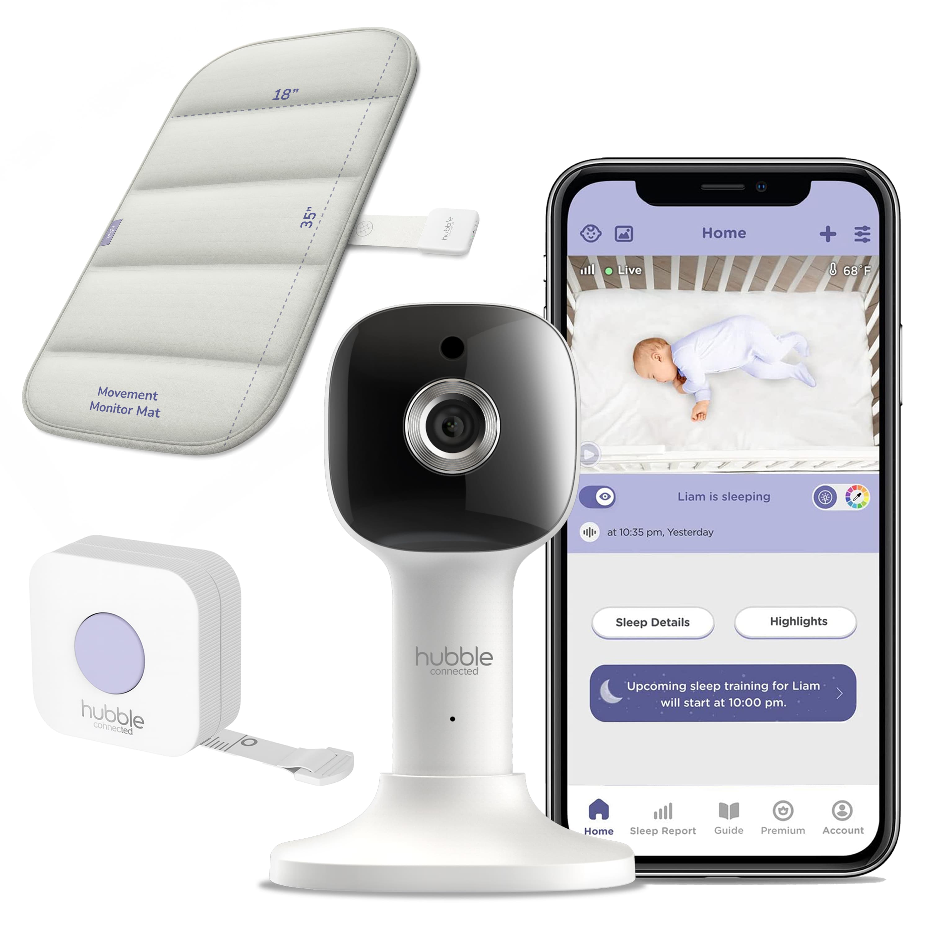 Hubble Connected - Dream+ Bundle Non-Wearable, Smart Wi-Fi Enabled Baby Movement Monitor - HD Baby Camera Soothing Sounds & Noise - White