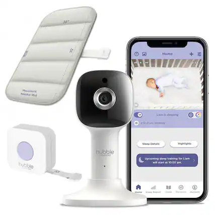 18" 35" I Home + all Live B 68 F Movement Monitor Mat Liam is sleeping M 10:35 pm Yesterday Sleep Details Highlights hubble connected hubble connected Upcoming sleep training for Liam will start at 10:00 pm. Home Sleep Report Guide Premium Account