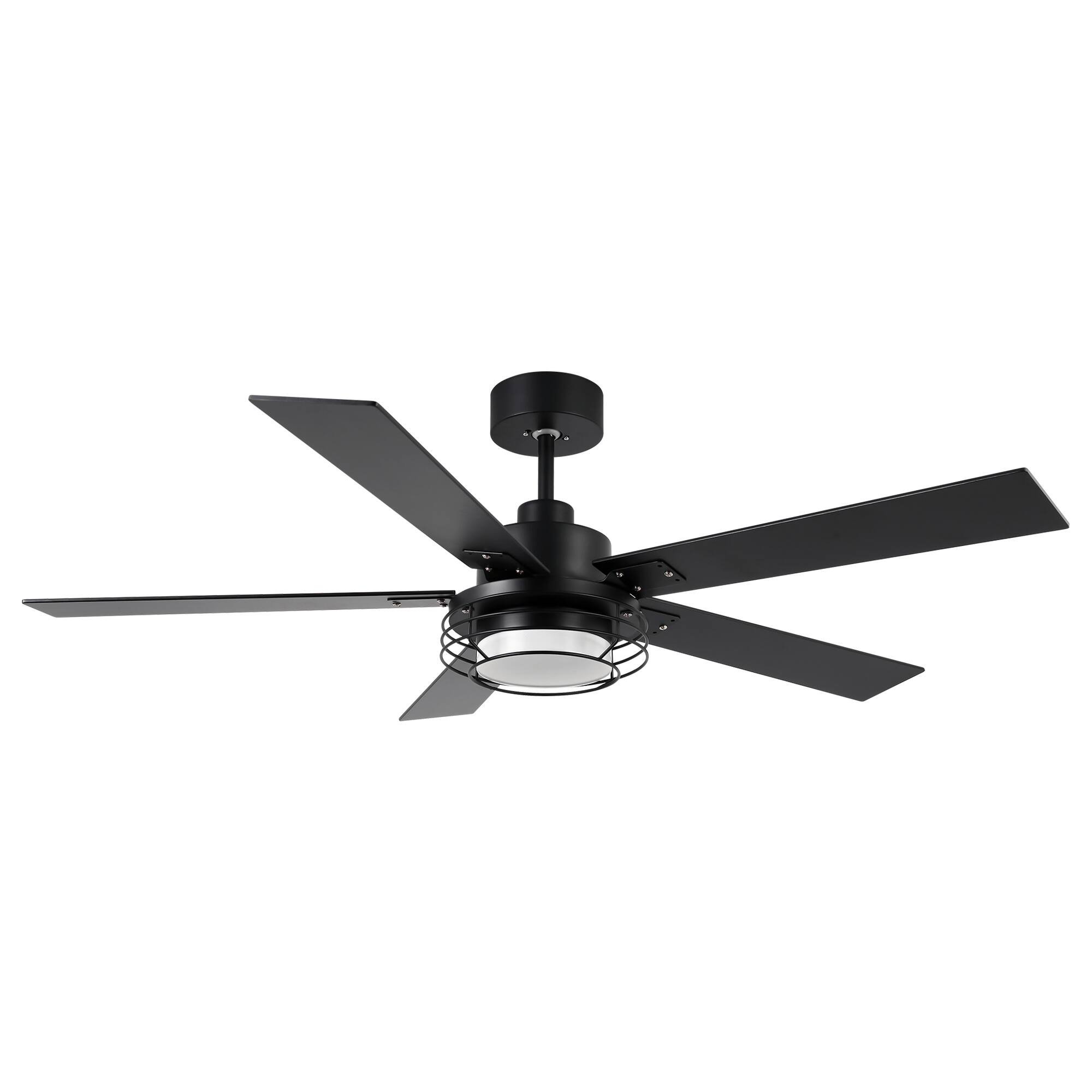 Alt View 1. Parrot Uncle - 52" Industrial Black Metal Caged Ceiling Fan with Light and Remote - Black.
