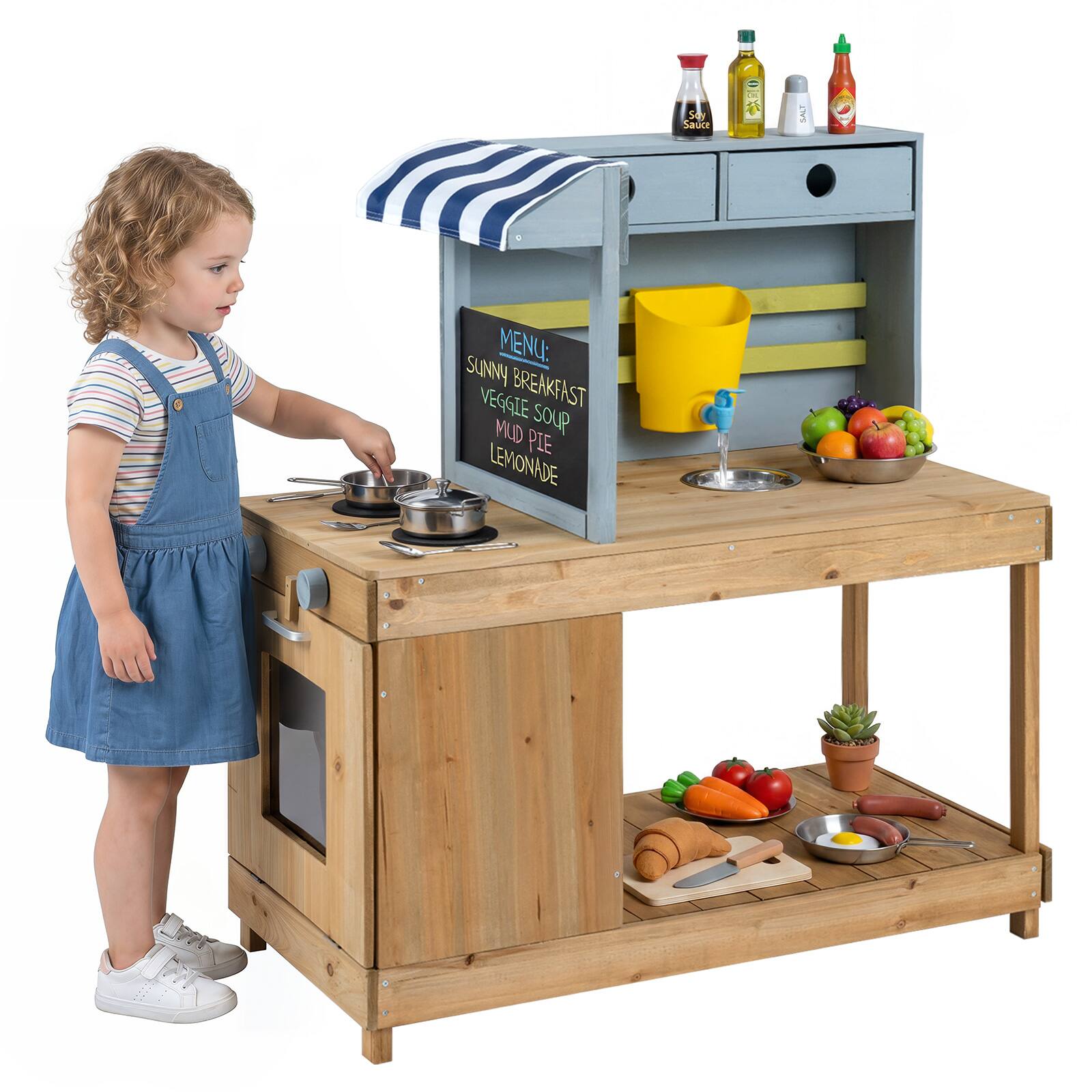 MENU:  
- SUNNY BREAKFAST  
- VEGGIE SOUP  
- MUD PIE  
- LEMONADE