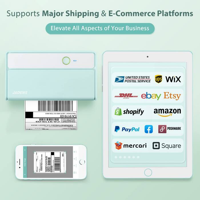 Supports Major Shipping & E-Commerce Platforms  
Elevate All Aspects of Your Business  

- UNITED STATES POSTAL SERVICE  
- UPS  
- WIX  
- DHL  
- eBay  
- Etsy  
- Shopify  
- Amazon  
- PayPal  
- Facebook  
- POSHMARK  
- Mercari  
- Square