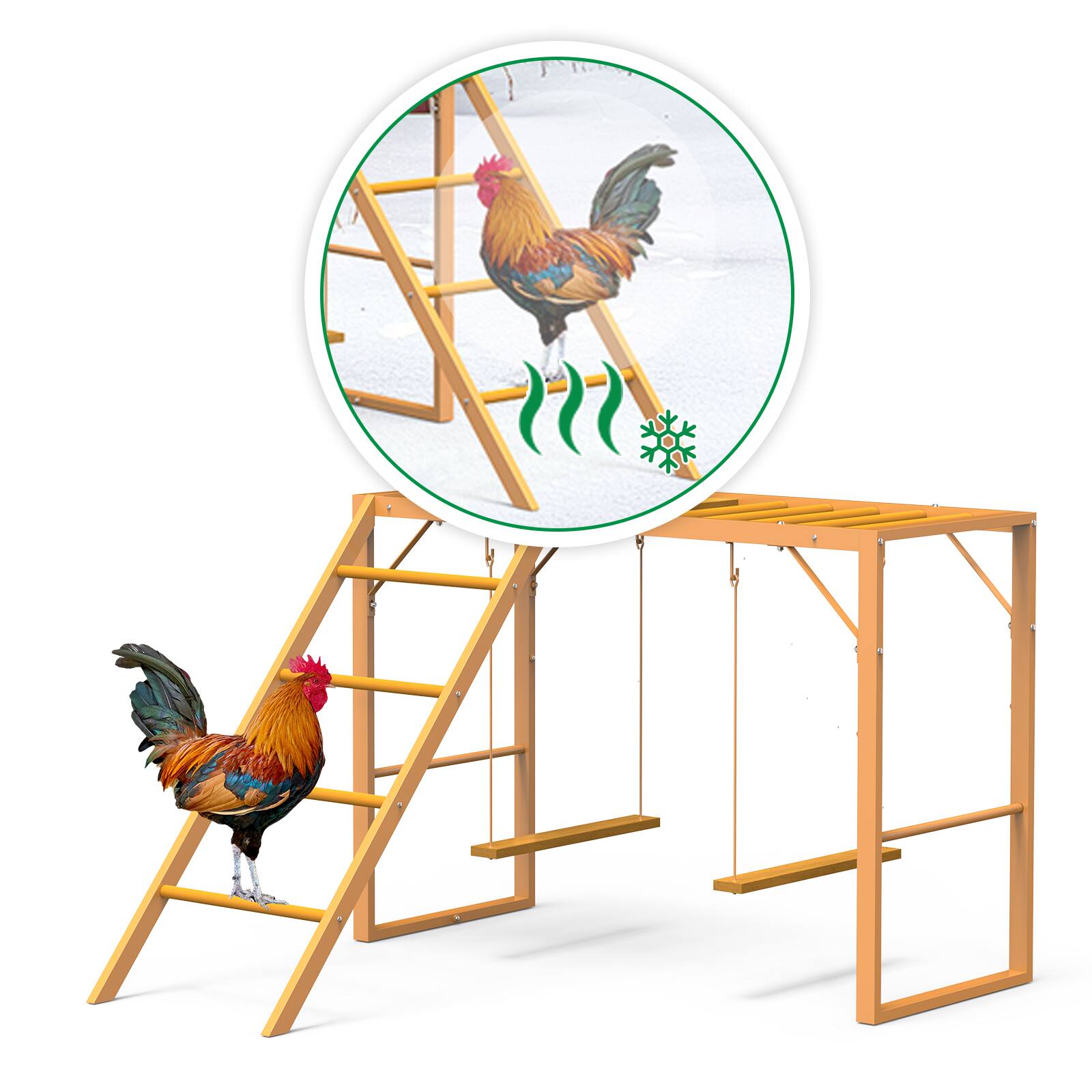 Back. Oumilen - Yellow Table-shaped Chicken Play Stand with Single Ladder & Dual Hanging Swings - Yellow.