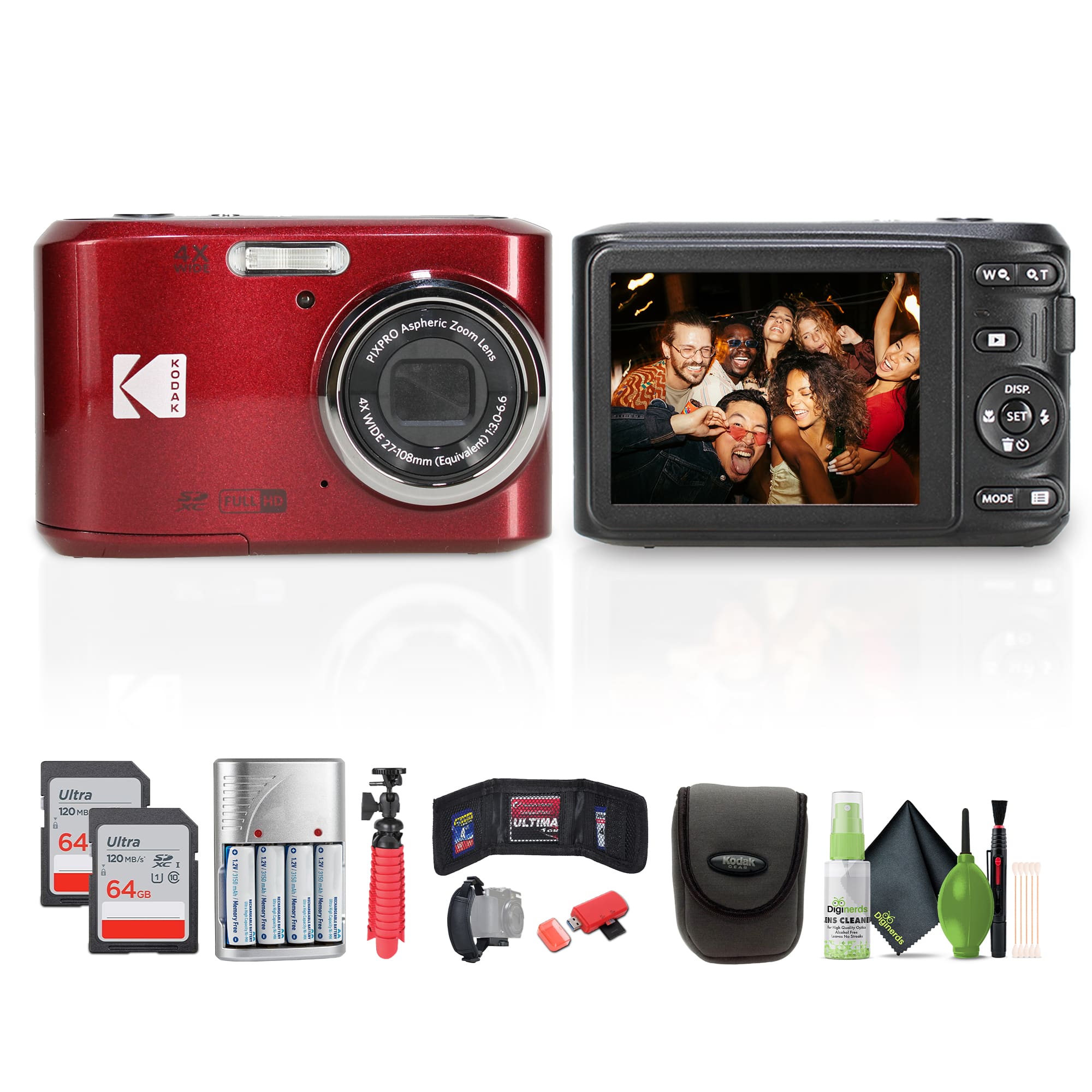 Kodak - Pixpro FZ45 Digital Camera in Red (FZ45RD) Bundle with Accessories