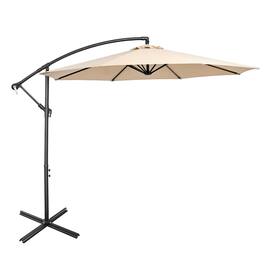 Kadyn - 10 Feet Offset Umbrella with 8 Ribs Cantilever and Cross Base-Beige, Patio Offset Umbrella with Easy Tilt Adjustment