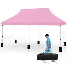 Costway - 10 x 20FT Pop-up Canopy Tent Folding Instant Sun Shelter with 3 Adjustable Heights - Pink