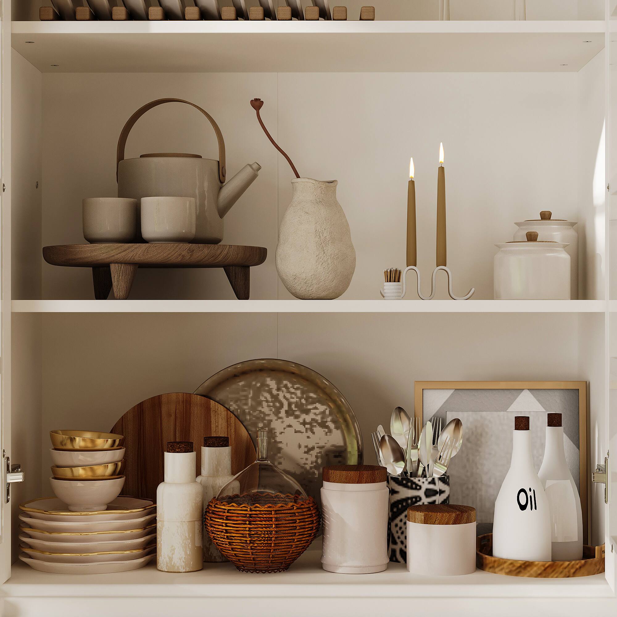 Alt View 4. FUFU & GAGA - Extra Large Display Cabinet with Glass Doors and Roman Column Design for Living Room Dining Room Storage - White.