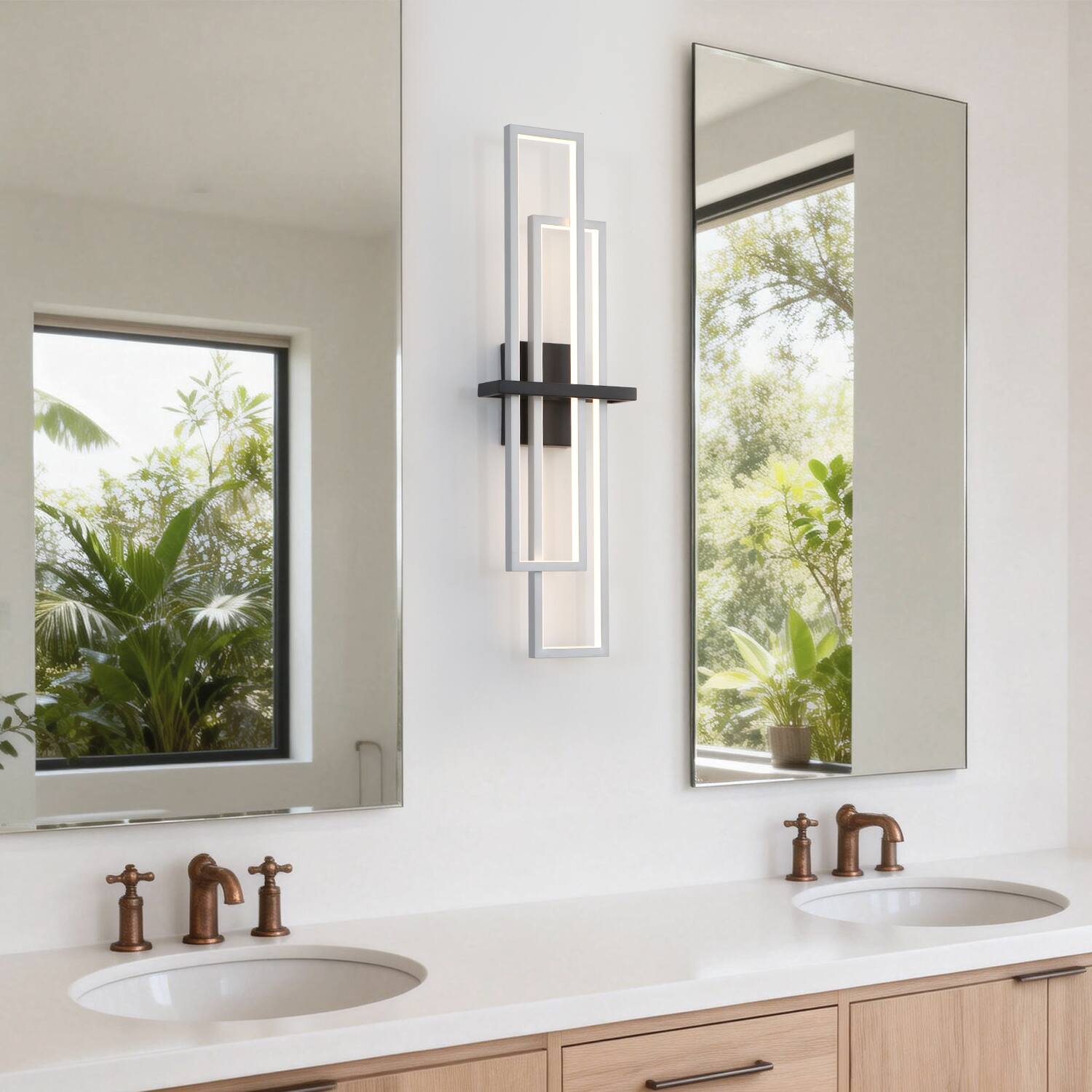Left. Umeiluce - 32 Inch LED Flush-Mounted Wall Sconces Light Warm Light Switch Dimmable Hardwired - Silver and Black.