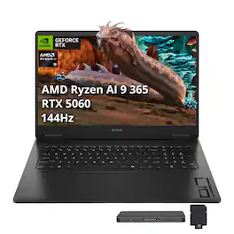 HP - Omen 17 17.3" FHD Gaming,Ryzen AI 9 365,16GB DDR5,1TB SSD+1TB Dock Set,RTX 5060,1-zone RGB backlit,Win 11 Pro - Black